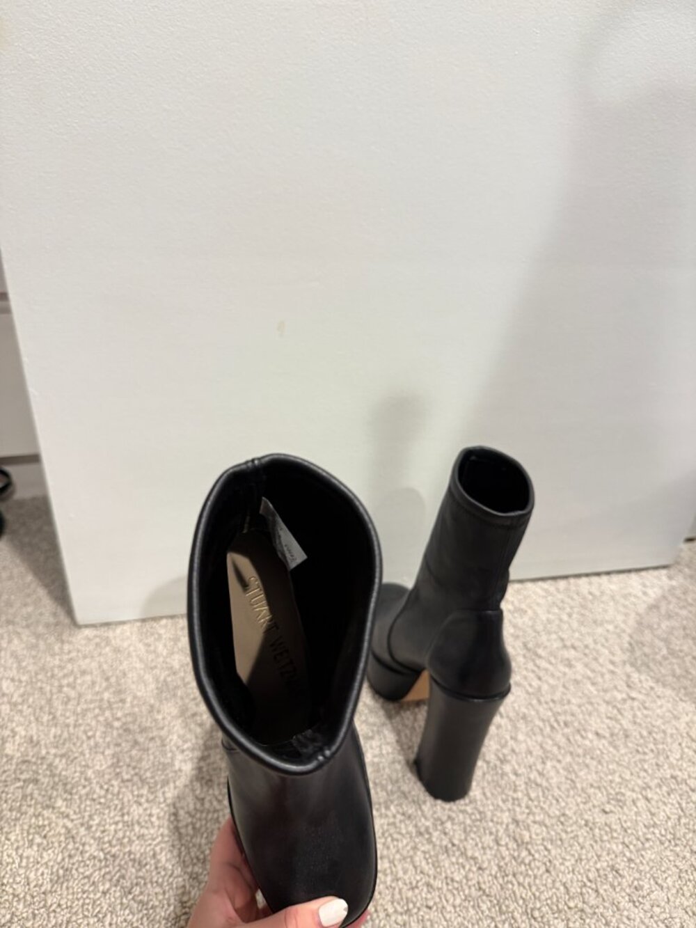Stuart Weitzman Skyhigh Stretch Leather Platform Booties - Picture 4 of 5